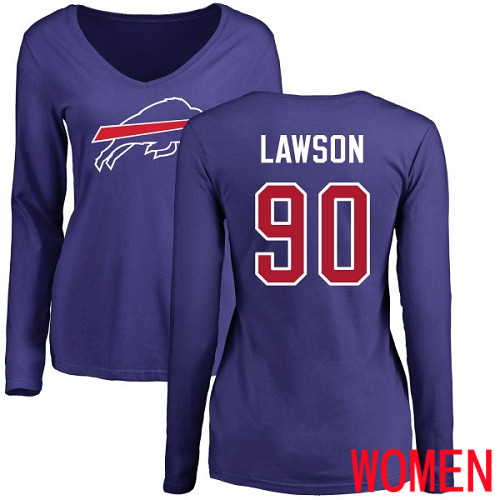 NFL Women Buffalo Bills #90 Shaq Lawson Royal Blue Name and Number Logo Long Sleeve T Shirt